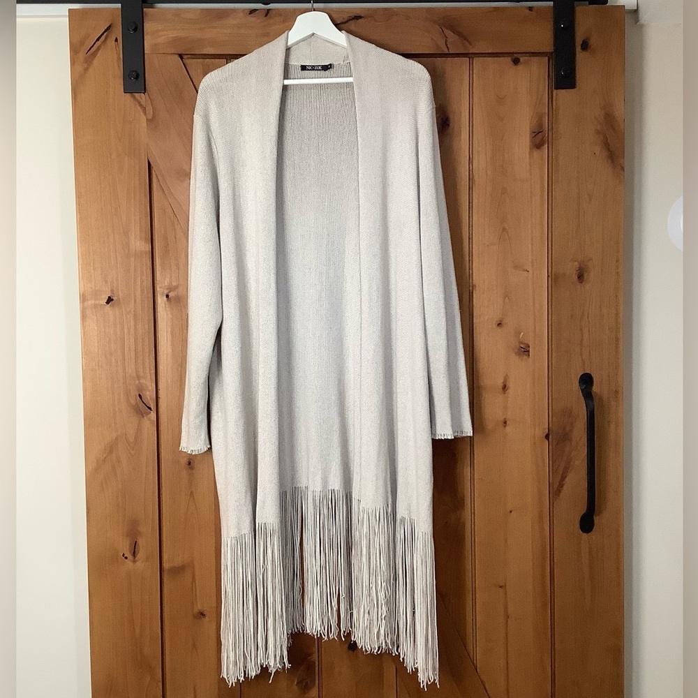 NIC+ZOE Linen Blend Long Fringe Knit Cardigan 1X